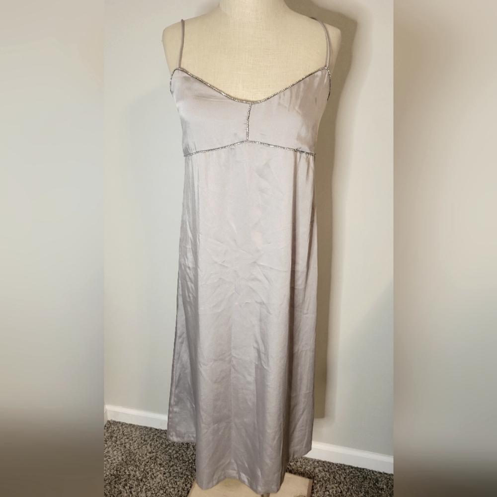 NWT Sz M silver Zara sleep dress w/rhinestone detail